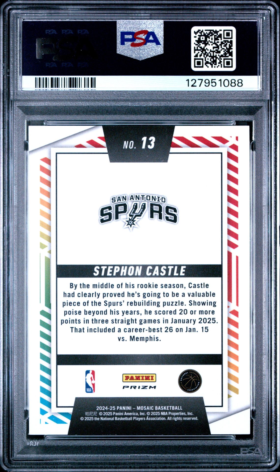 2024 Panini Mosaic Razzle Dazzle Stephon Castle #13 Gem Mt 10 back