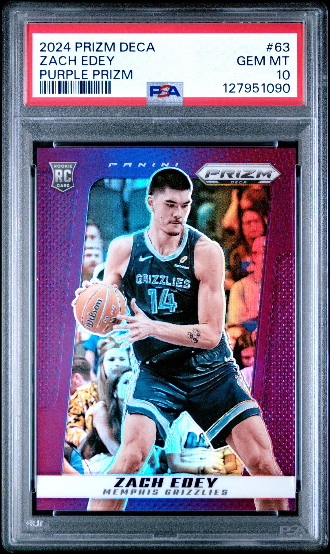 2024 Panini Prizm Deca Zach Edey #63 (Purple Prizm) Gem Mt 10 front