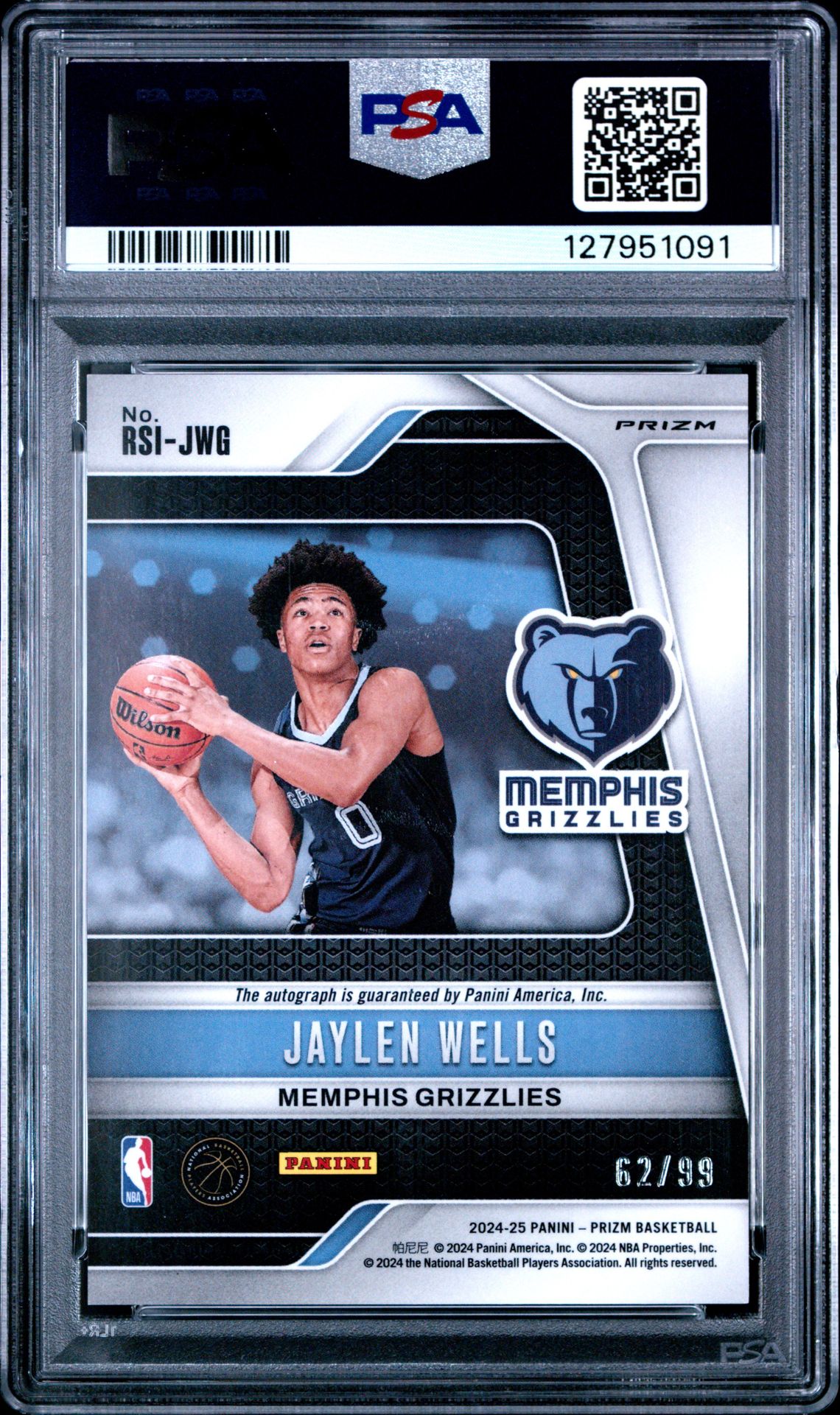 2024 Panini Prizm Rookie Signatures Jaylen Wells #Rsijwg (Rookie Signature-Red Prizm) Mint 9 back