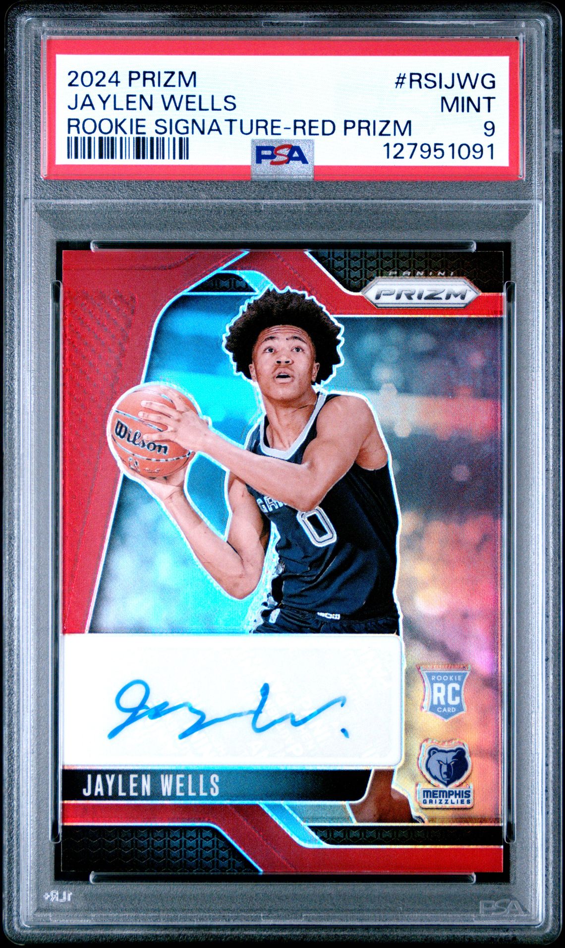 2024 Panini Prizm Rookie Signatures Jaylen Wells #Rsijwg (Rookie Signature-Red Prizm) Mint 9 front