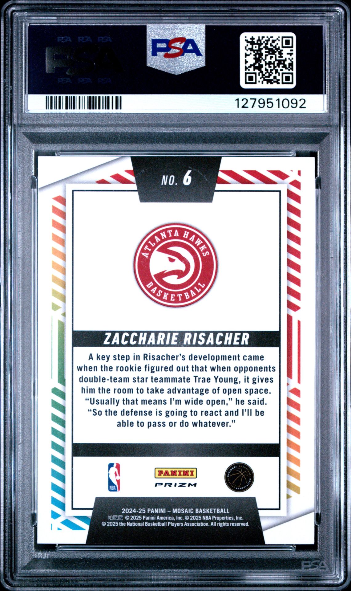 2024 Panini Mosaic Razzle Dazzle Zaccharie Risacher #6 Gem Mt 10 back