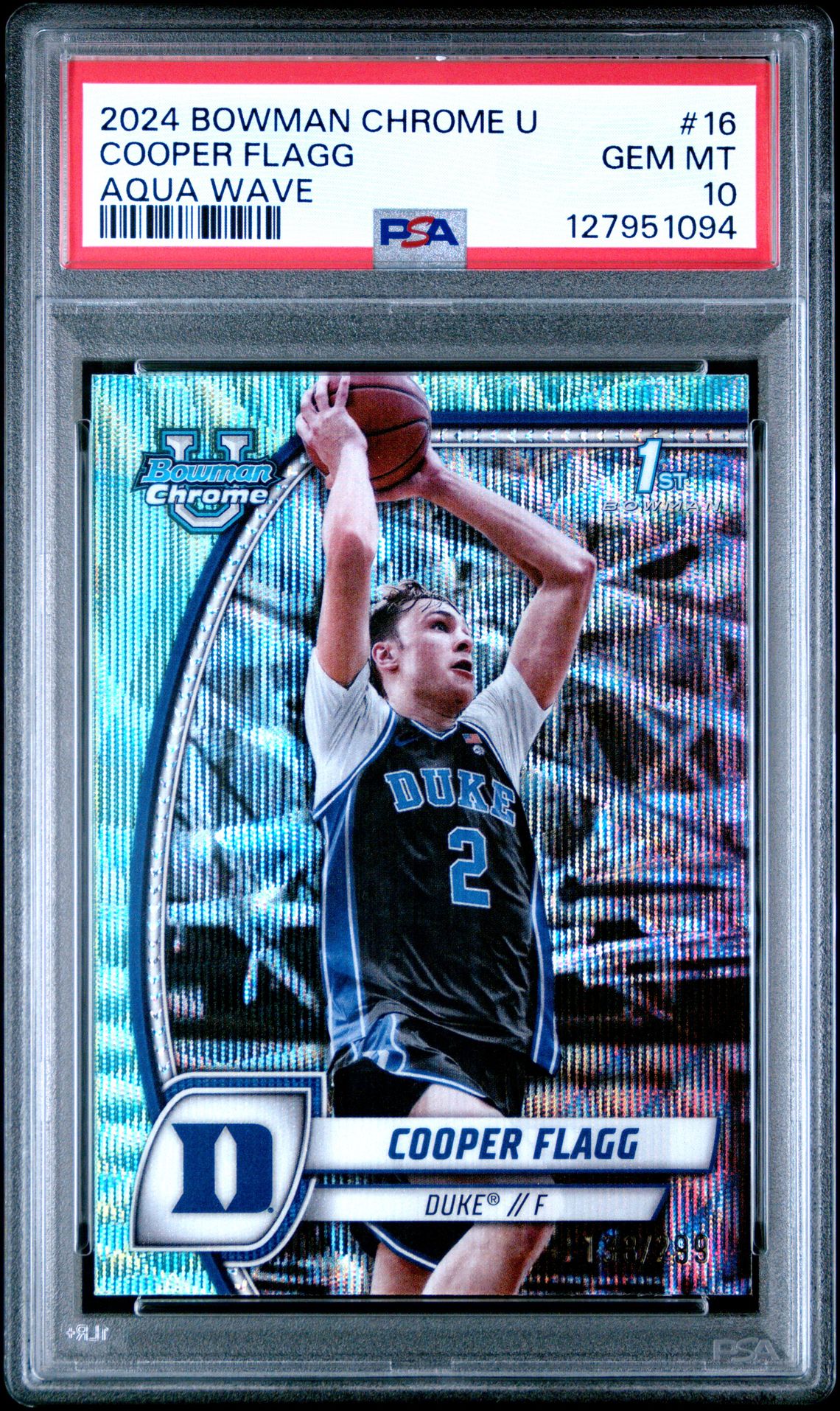 2024 Bowman Chrome University Cooper Flagg #16 (Aqua Wave) Gem Mt 10 front
