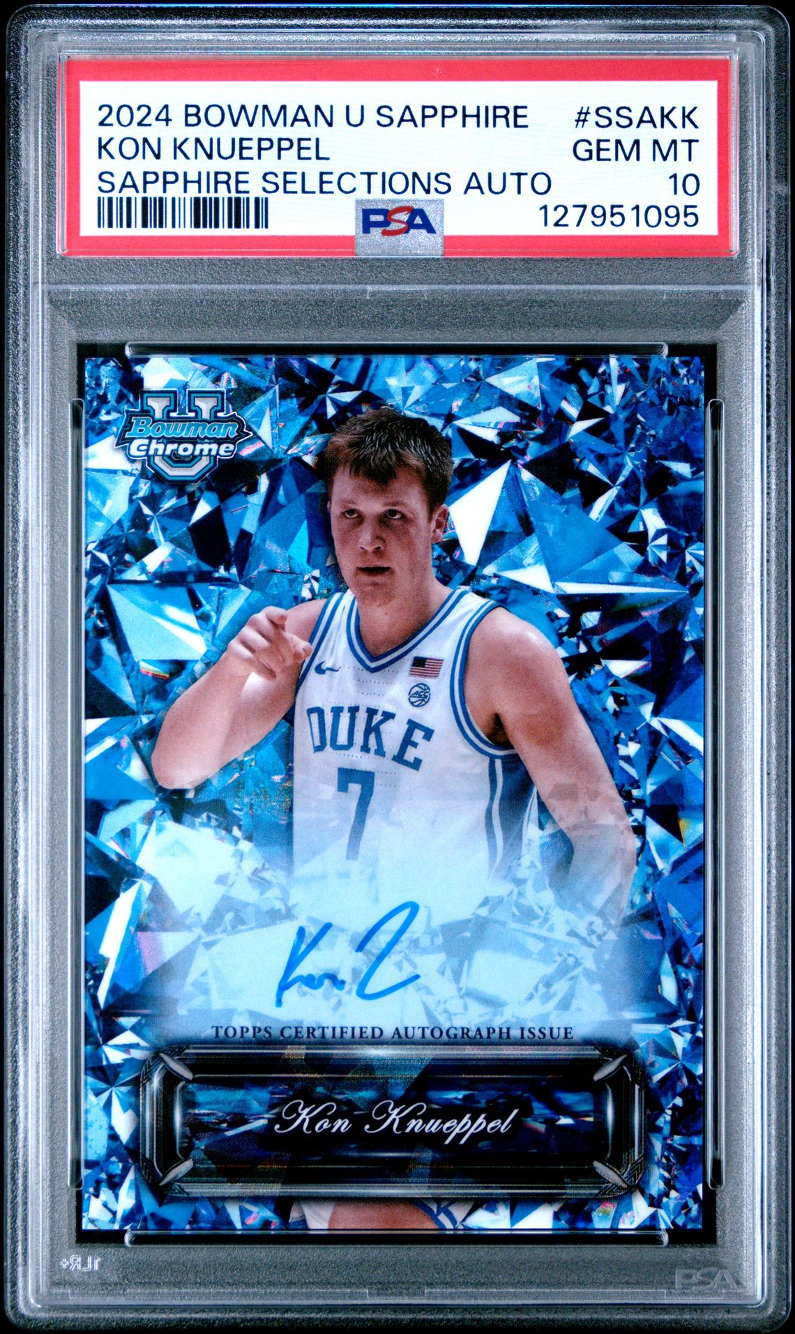 2024 Bowman University Chrome Sapphire Sapphire Selections Autographs Kon Knueppel #Ssakk Gem Mt 10 front