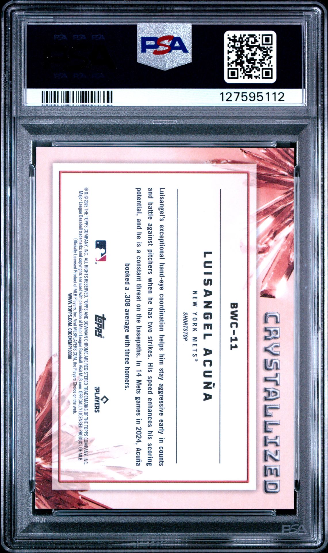 2025 Bowman Crystallized Luisangel Acuna #Bwc11 Gem Mt 10 back