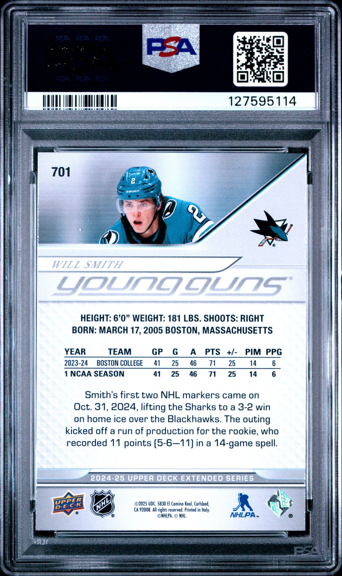 2024 Upper Deck Will Smith #701 Mint 9 back