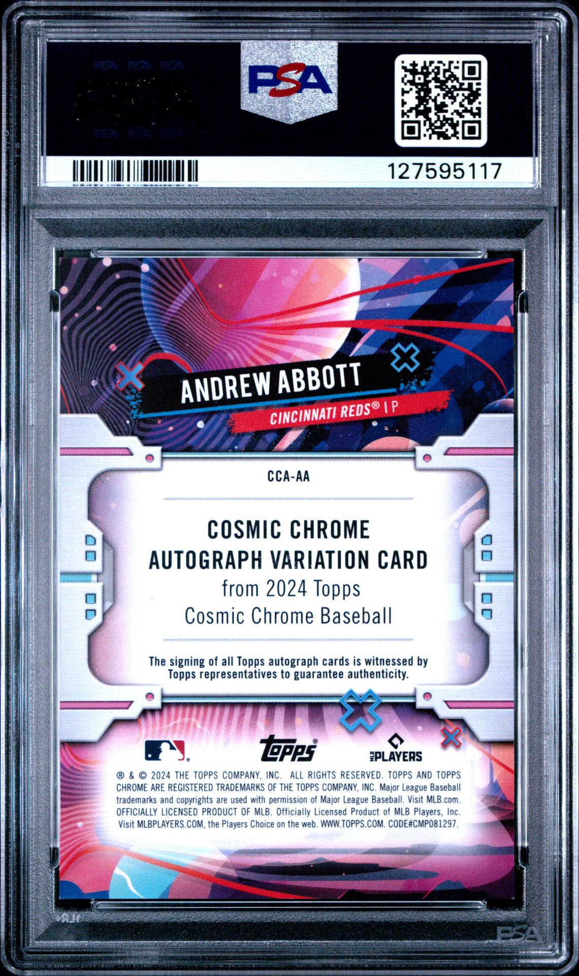 2024 Topps Chrome Cosmic Cosmic Chrome Autographs Andrew Abbott #Aa Mint 9 back