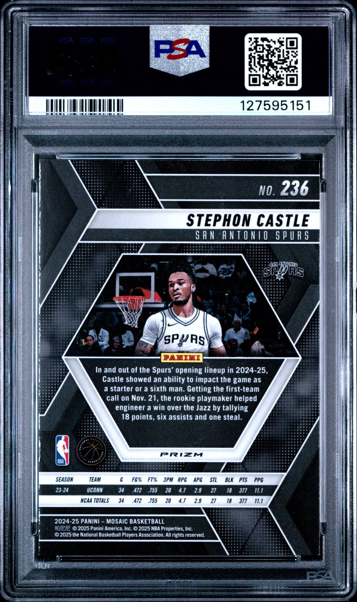 2024 Panini Mosaic Stephon Castle #236 (Red & Green Choice) Mint 9 back