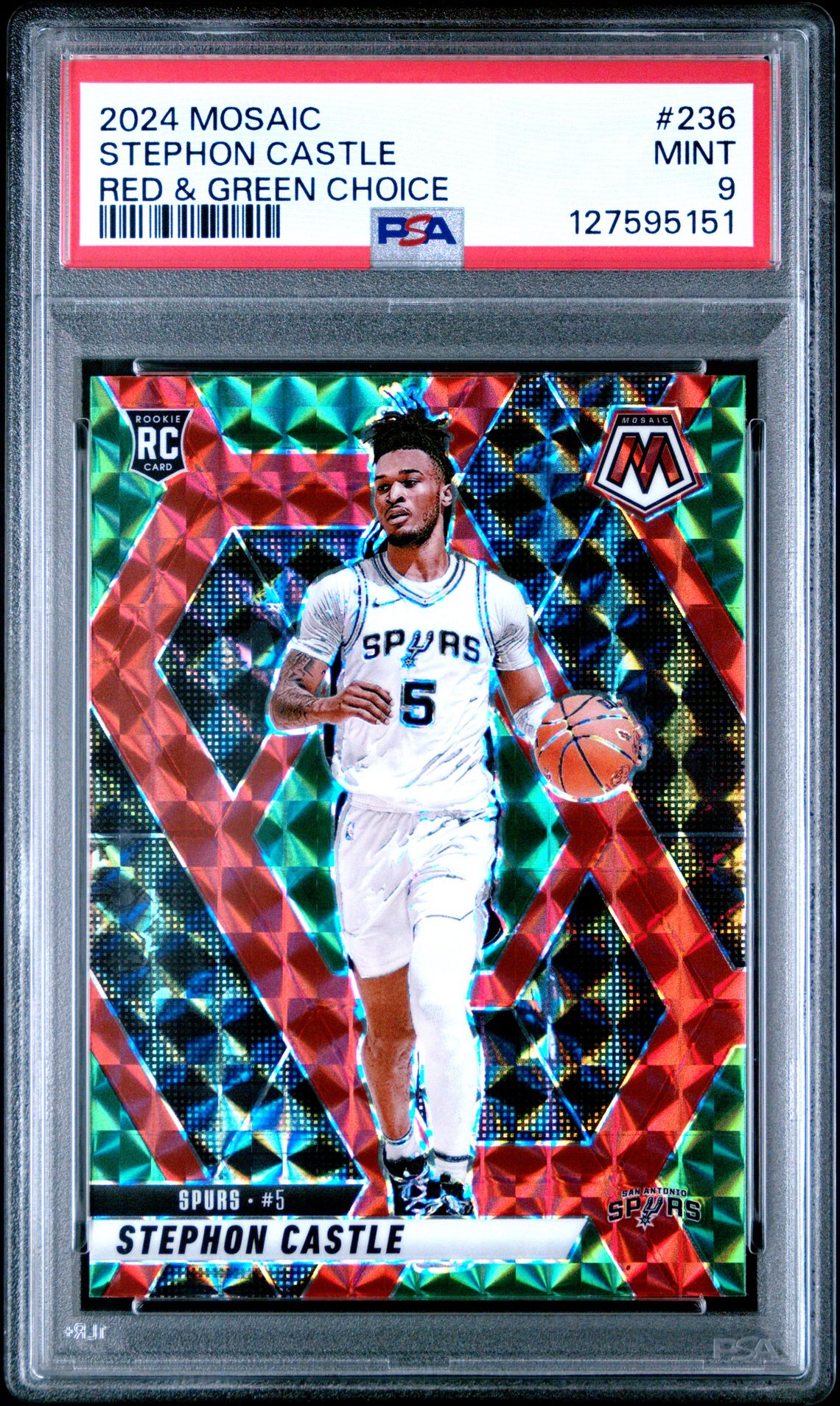 2024 Panini Mosaic Stephon Castle #236 (Red & Green Choice) Mint 9 front