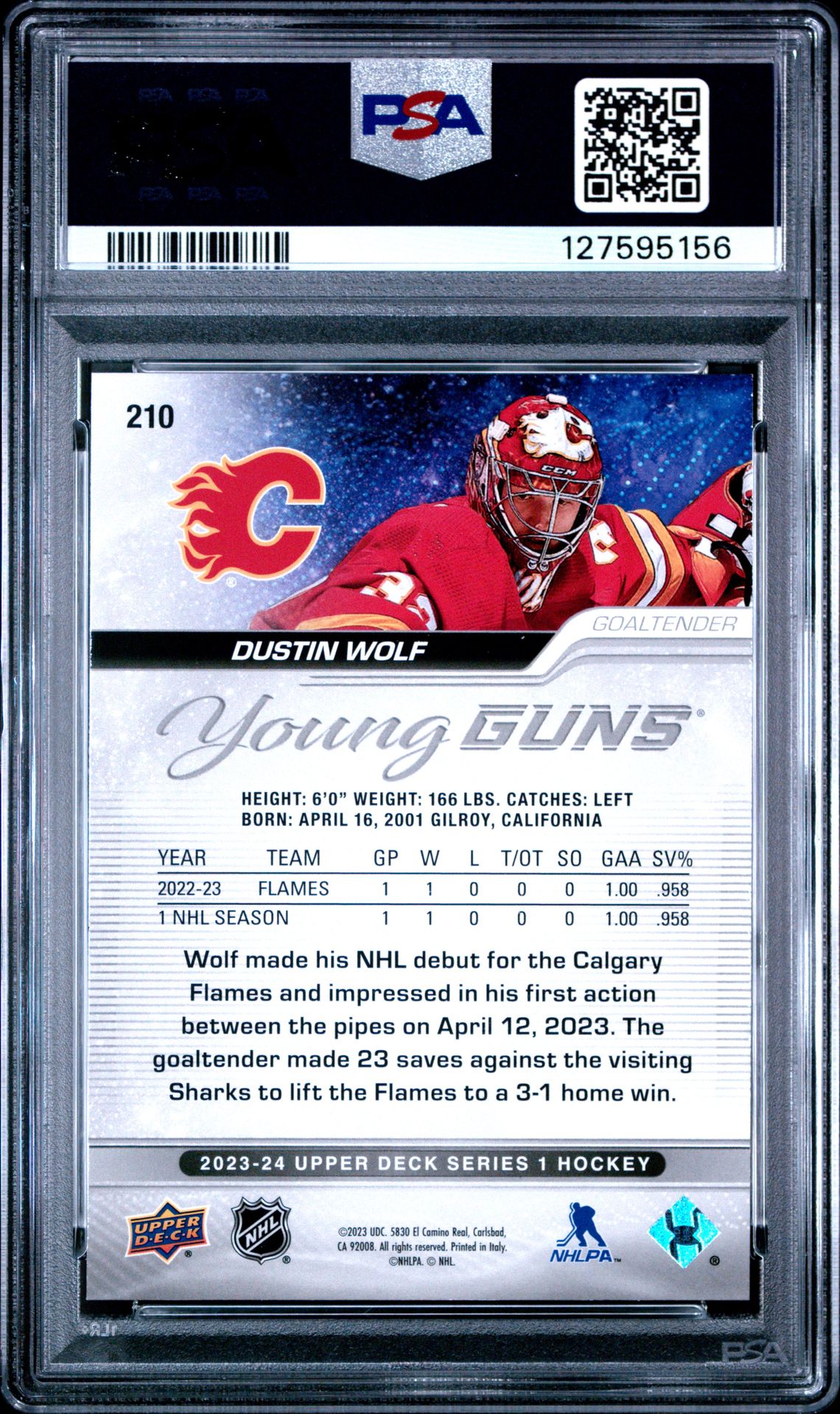 2023 Upper Deck Dustin Wolf #210 Mint 9 back