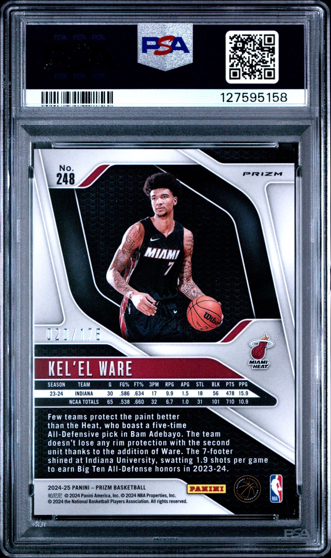 2024 Panini Prizm Kel'el Ware #248 (White Prizm) Mint 9 back