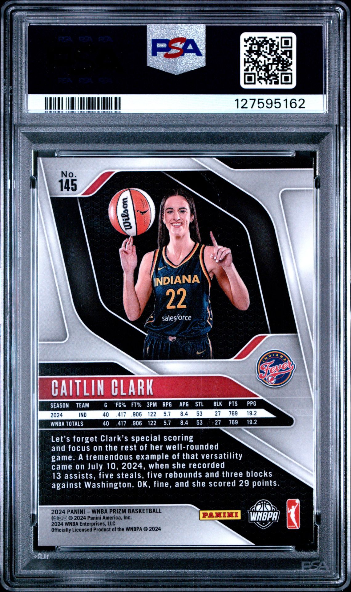 2024 Panini Prizm Wnba Caitlin Clark #145 Nm-Mt 8 back