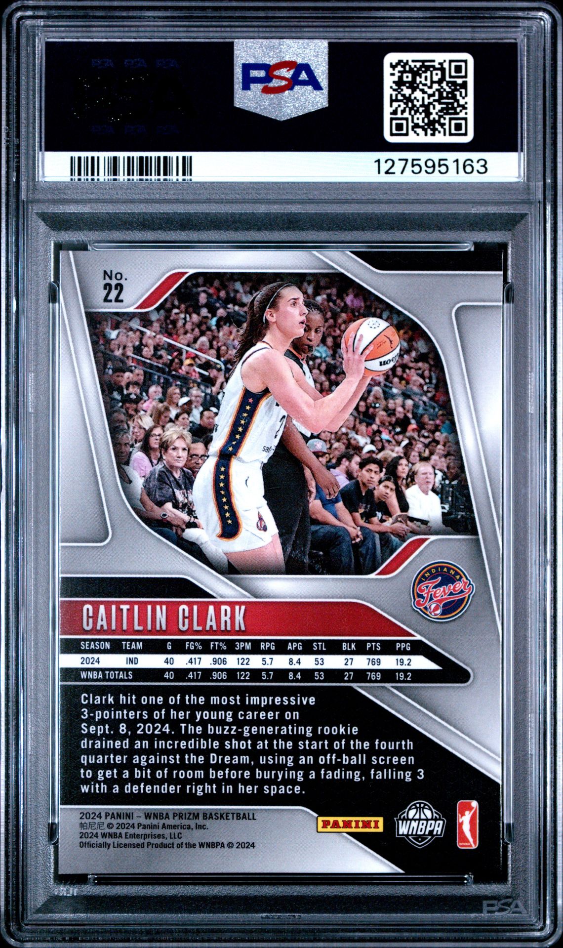 2024 Panini Prizm Wnba Caitlin Clark #22 Nm-Mt 8 back