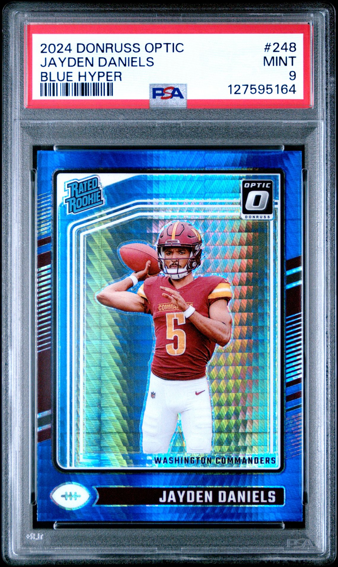 2024 Panini Donruss Optic Jayden Daniels #248 (Blue Hyper) Mint 9 front