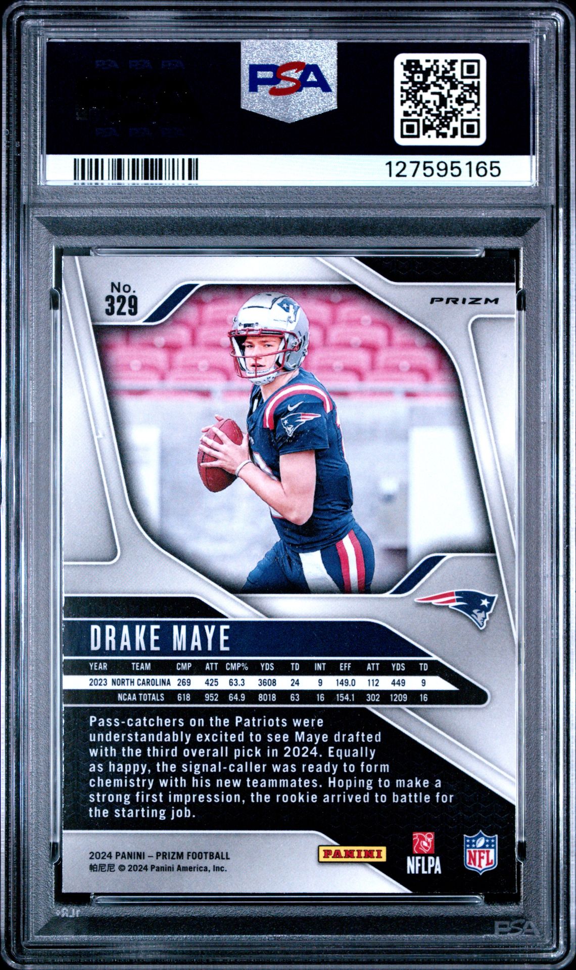 2024 Panini Prizm Drake Maye #329 (Red/White/Blue Prizm) Mint 9 back