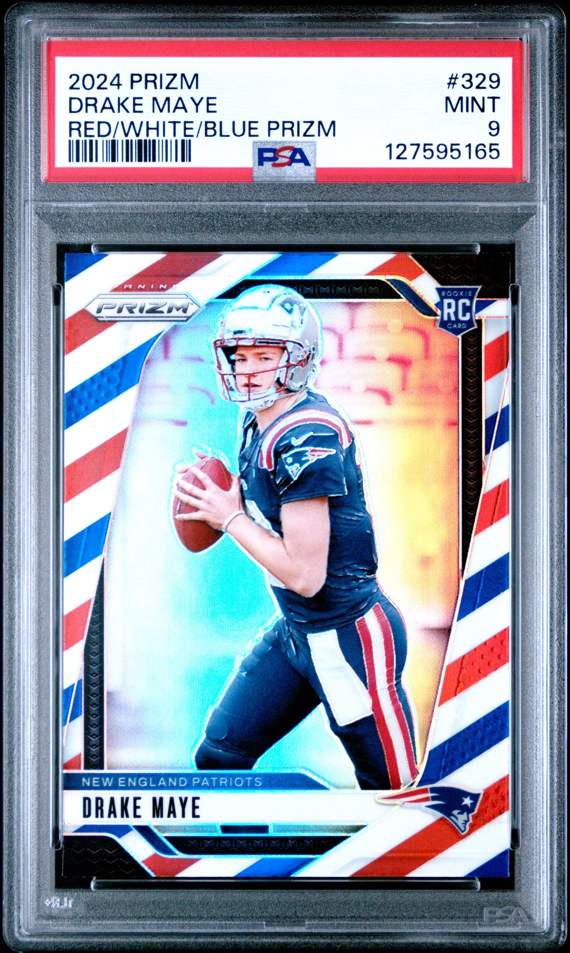 2024 Panini Prizm Drake Maye #329 (Red/White/Blue Prizm) Mint 9 front