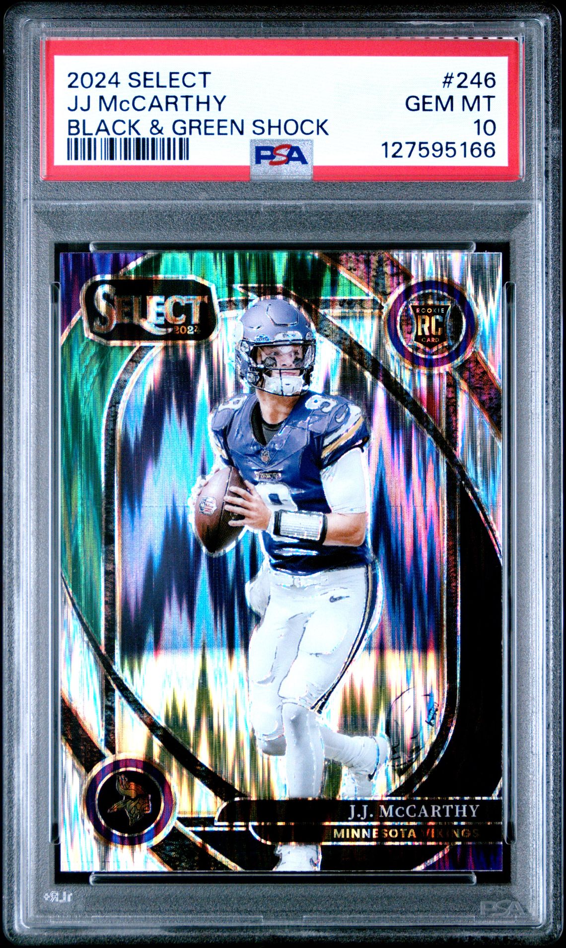 2024 Panini Select Jj Mccarthy #246 (Black & Green Shock) Gem Mt 10 front