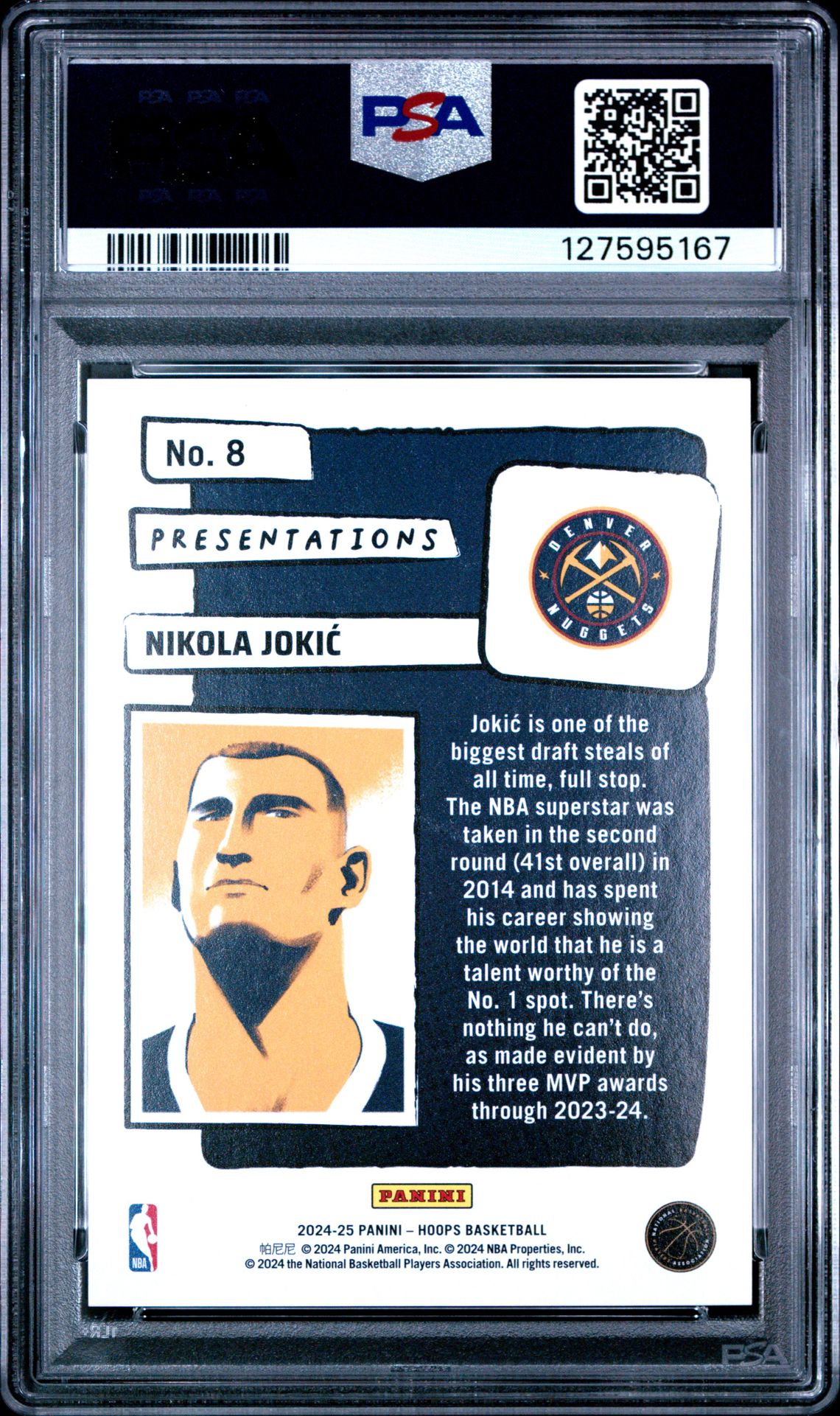 2024 Panini Nba Hoops Presentations Nikola Jokic #8 Gem Mt 10 back