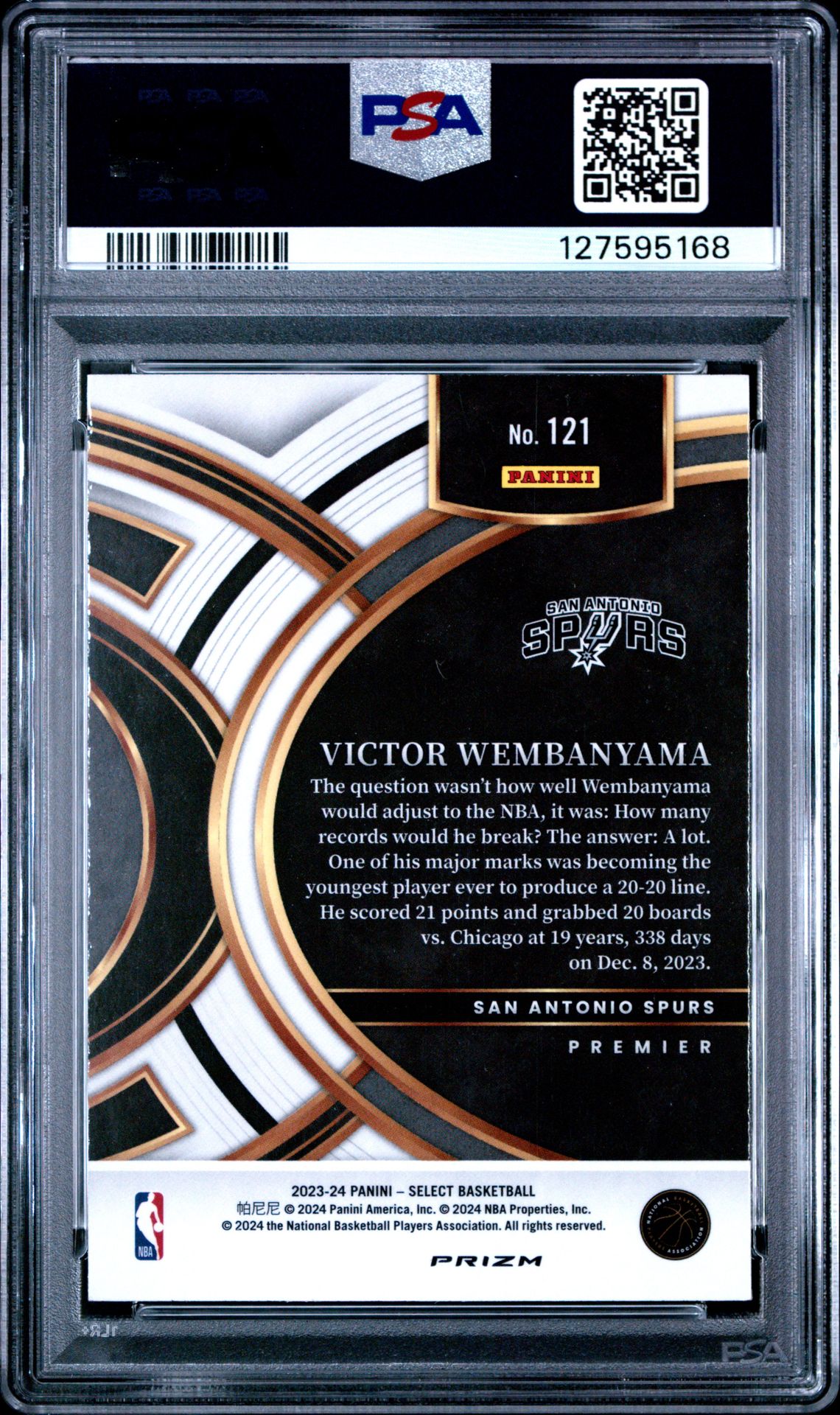 2023 Panini Select Victor Wembanyama #121 (Tectonic) Gem Mt 10 back