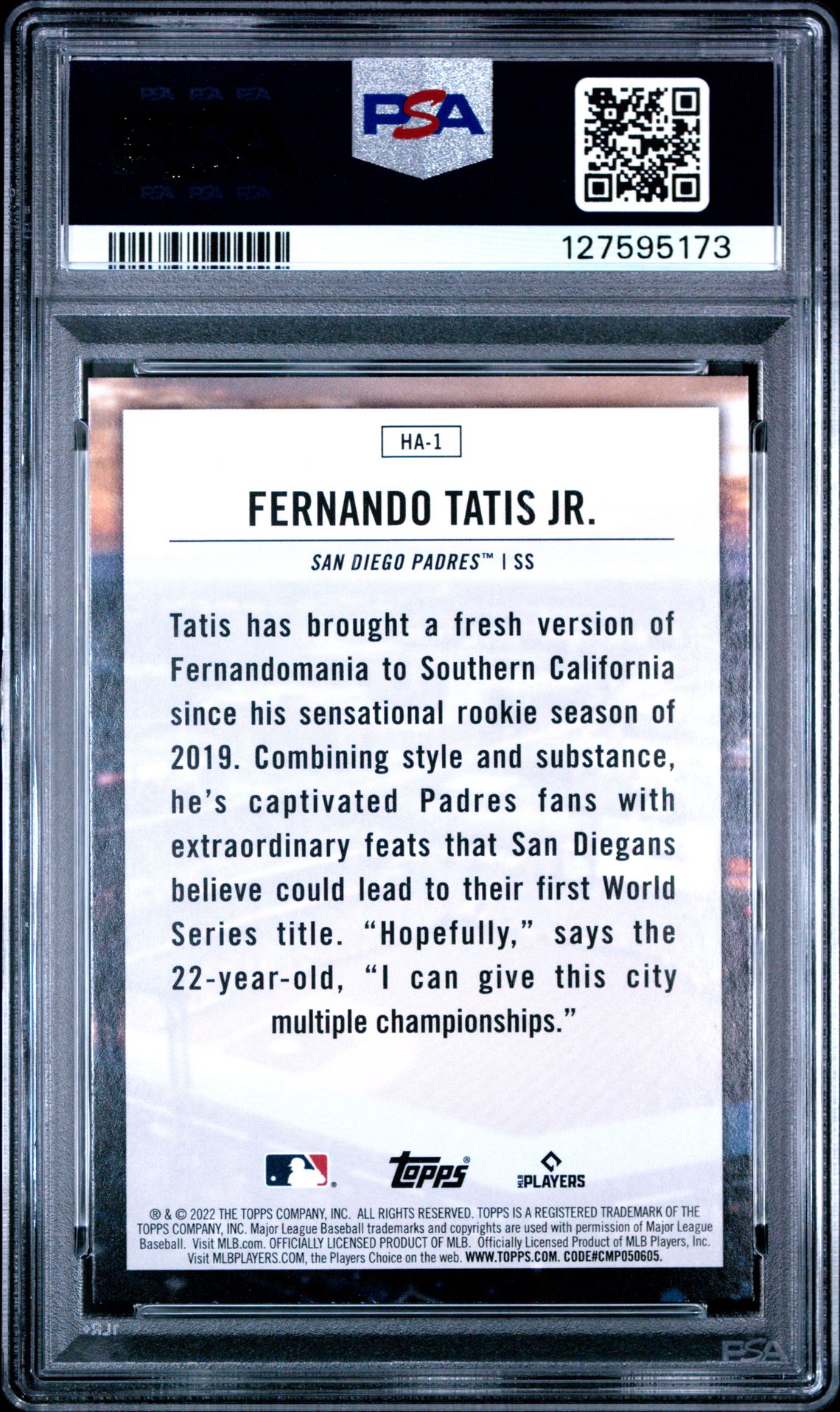 2022 Topps Home Field Advantage Fernando Tatis Jr. #Ha1 (Home Field Advantage) Mint 9 back