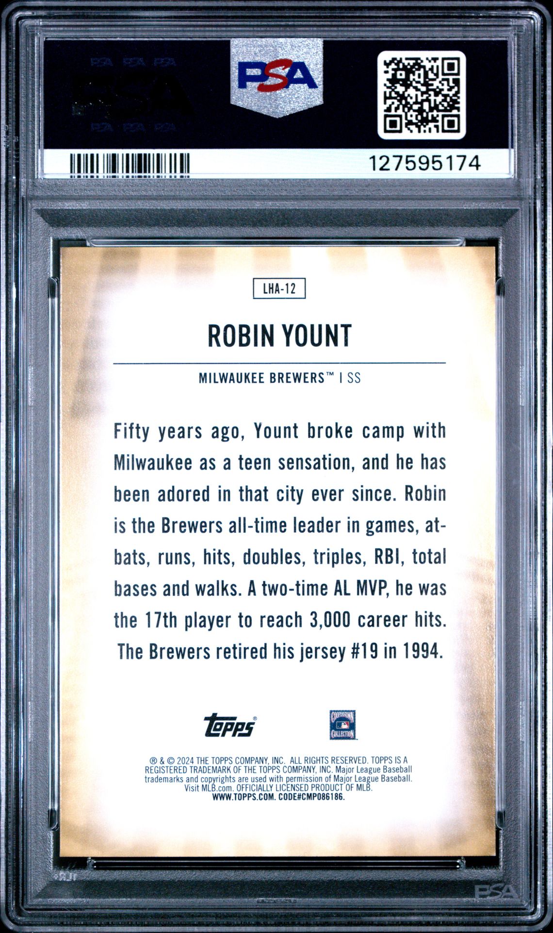 2024 Topps Legendary Home Field Advantage Robin Yount #Lha12 (Legend Home Field Advantage) Mint 9 back