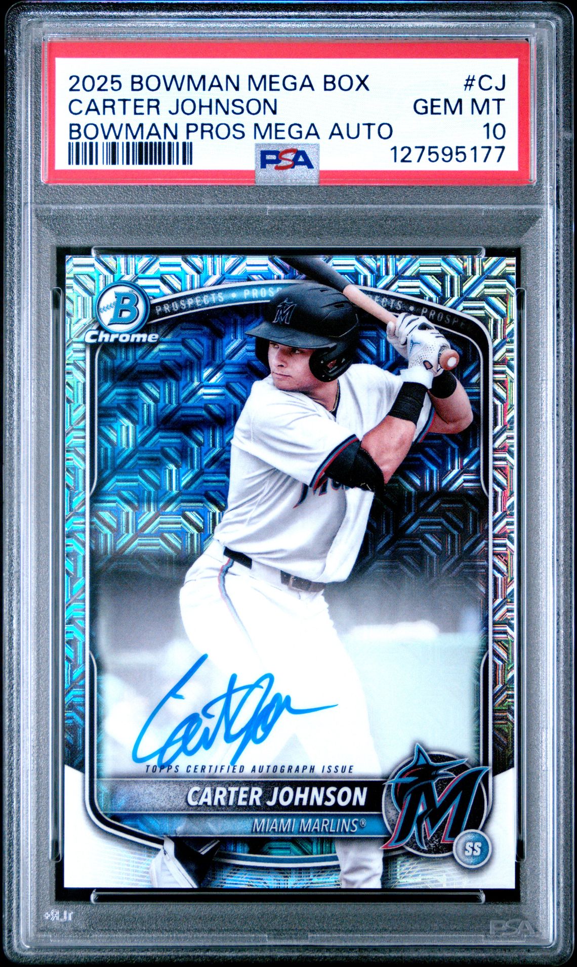 2025 Bowman Mega Box Bowman Prospect Mega Autographs Carter Johnson #Cj Gem Mt 10 front