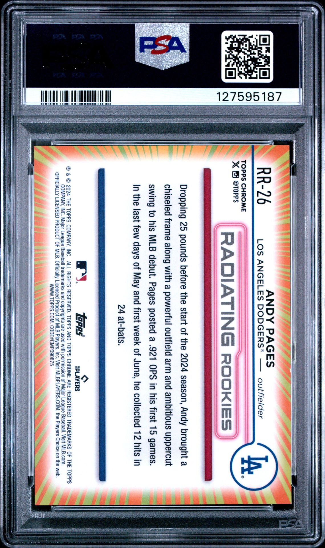 2024 Topps Chrome Radiating Rookies Andy Pages #Rr26 (Update) Mint 9 back