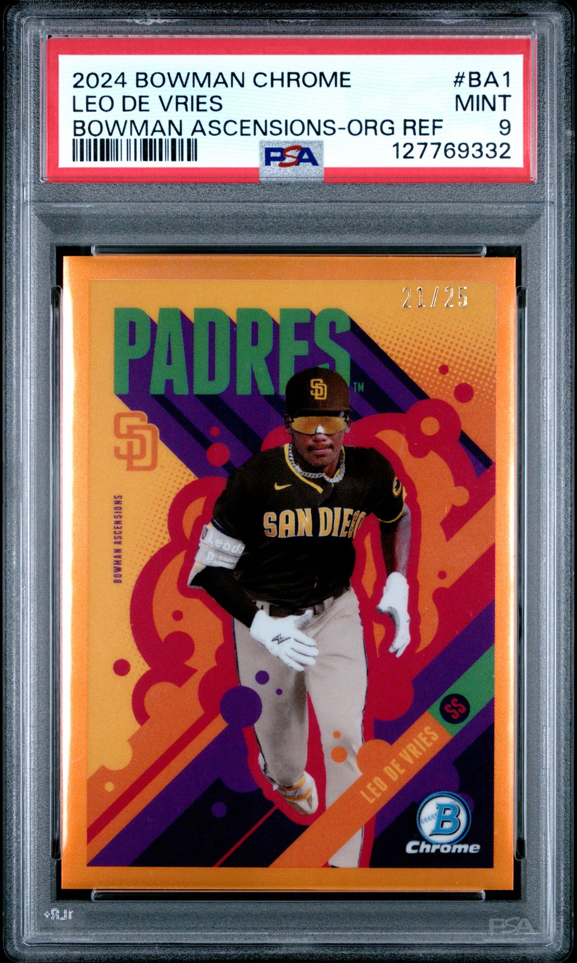 2024 Bowman Chrome Bowman Ascensions Leo De Vries #Ba1 (Bowman Ascensions-Org Ref) Mint 9 front