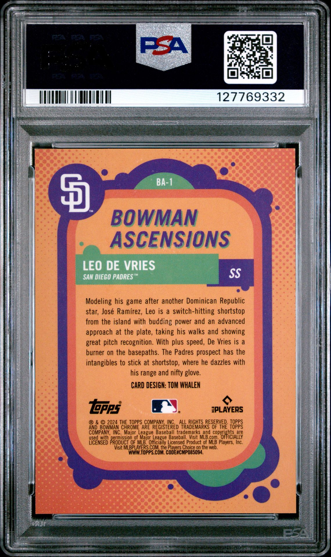 2024 Bowman Chrome Bowman Ascensions Leo De Vries #Ba1 (Bowman Ascensions-Org Ref) Mint 9 back
