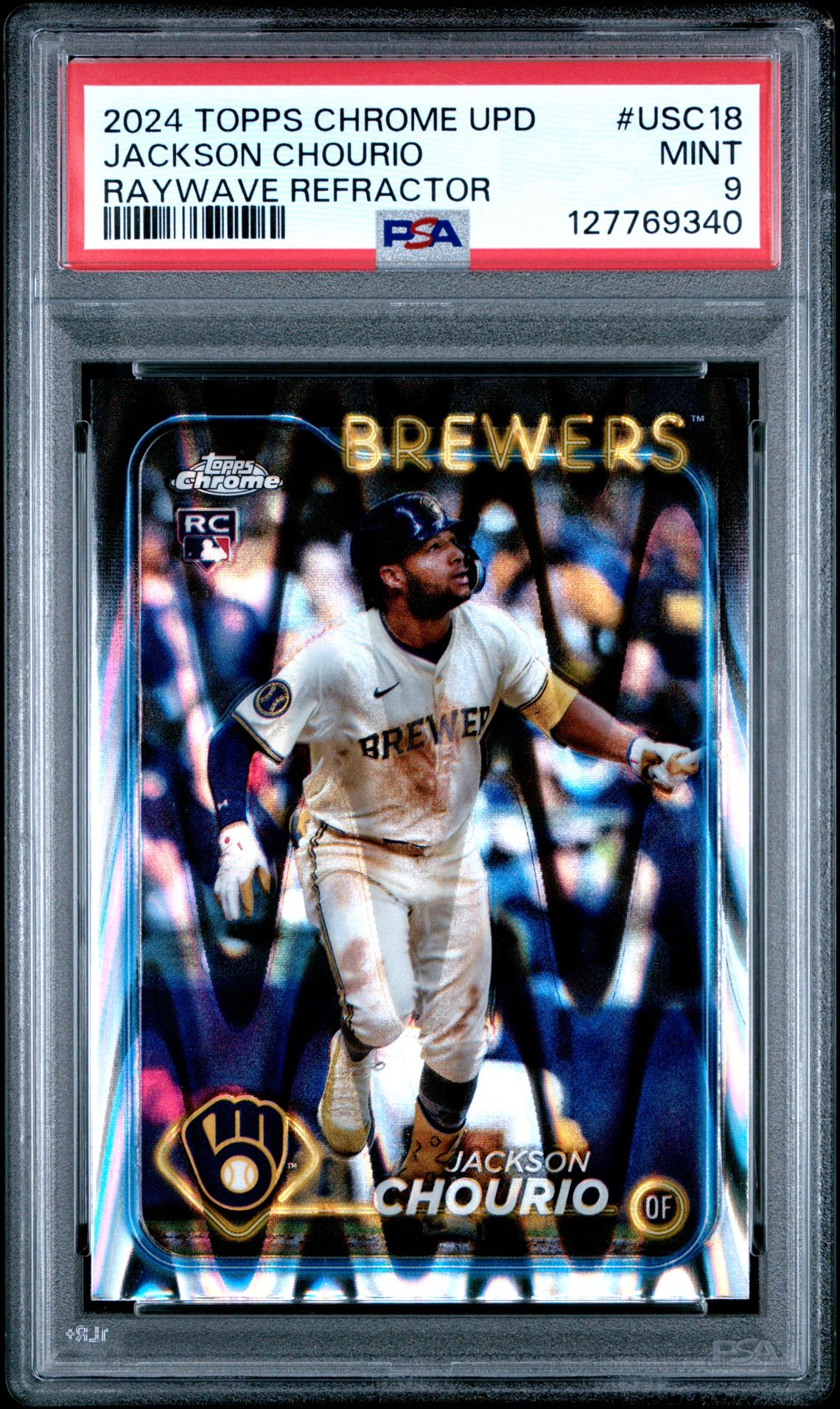 2024 Topps Chrome Update Jackson Chourio #Usc18 (Raywave Refractor) Mint 9 front