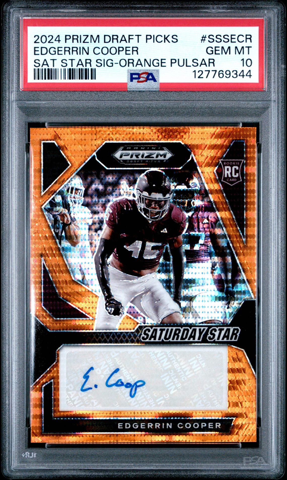 2024 Panini Prizm Draft Picks Saturday Star Signatures Edgerrin Cooper #Sssecr (Sat Star Sig-Orange Pulsar) Gem Mt 10 front