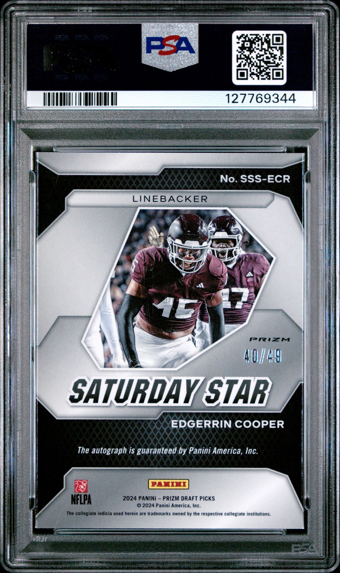 2024 Panini Prizm Draft Picks Saturday Star Signatures Edgerrin Cooper #Sssecr (Sat Star Sig-Orange Pulsar) Gem Mt 10 back