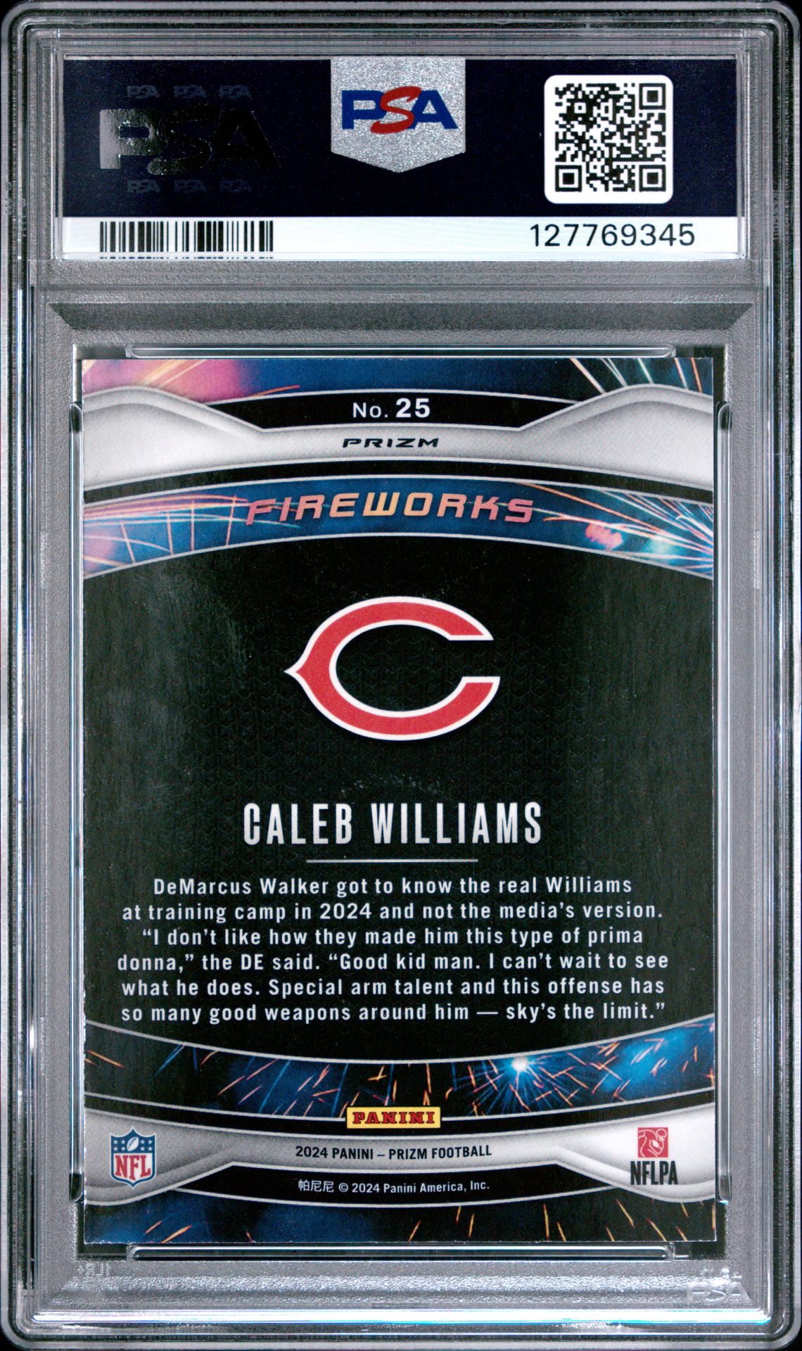 2024 Panini Prizm Fireworks Caleb Williams #25 (Fireworks-Green Prizm) Nm-Mt 8 back