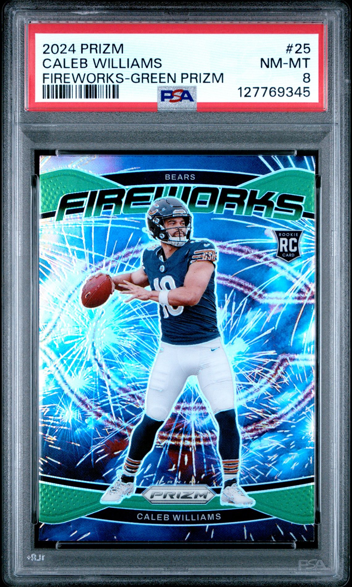2024 Panini Prizm Fireworks Caleb Williams #25 (Fireworks-Green Prizm) Nm-Mt 8 front