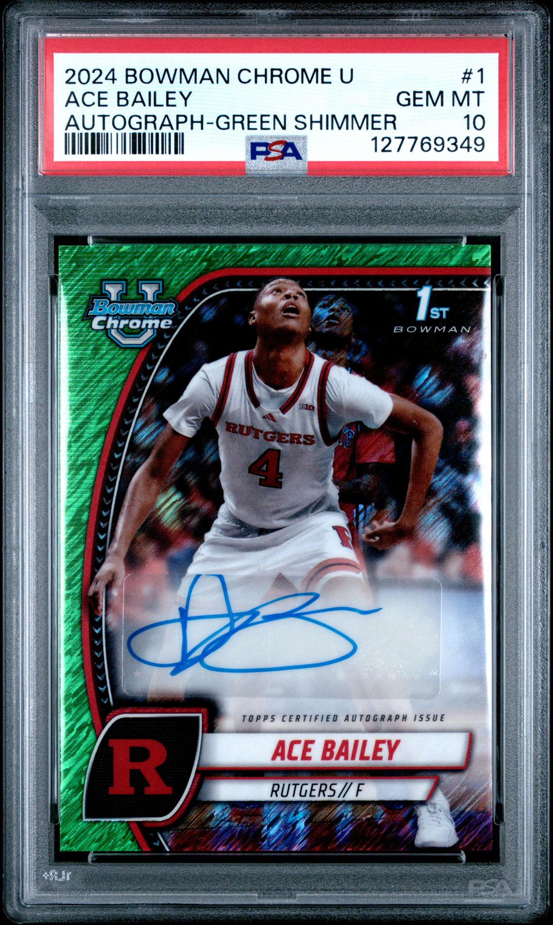 2024 Bowman Chrome University Ace Bailey #1 (Autograph-Green Shimmer) Gem Mt 10 front