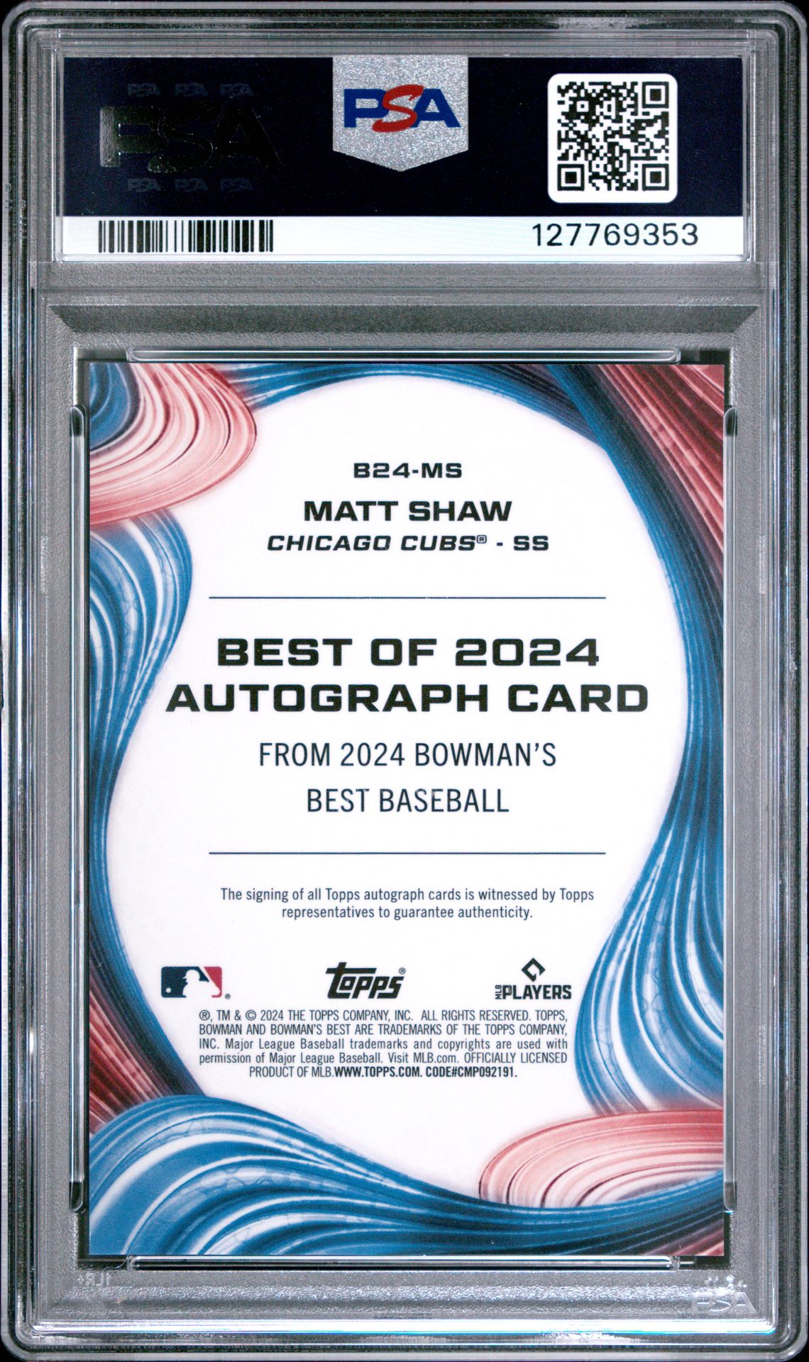 2024 Bowman's Best Best Of 2024 Autographs Matt Shaw #B24Ms Nm-Mt 8 back