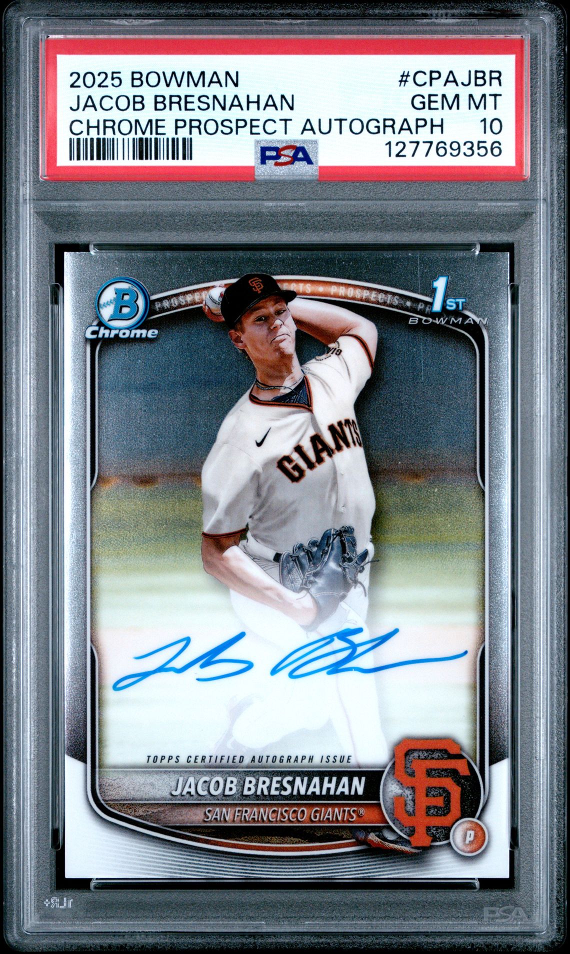 2025 Bowman Chrome Prospect Autographs Jacob Bresnahan #Cpajbr Gem Mt 10 front