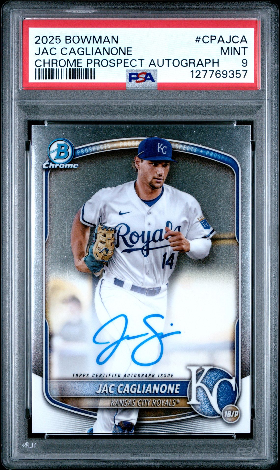 2025 Bowman Chrome Prospect Autographs Jac Caglianone #Cpajca Mint 9 front