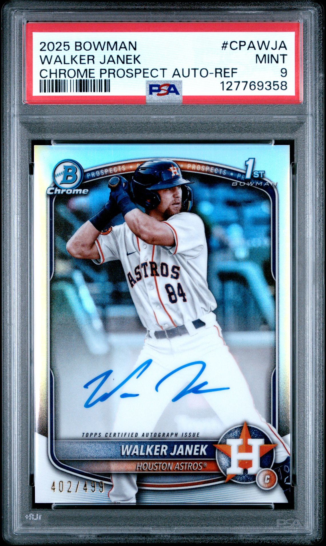 2025 Bowman Chrome Prospect Autographs Walker Janek #Cpawja (Chrome Prospect Auto-Ref) Mint 9 front