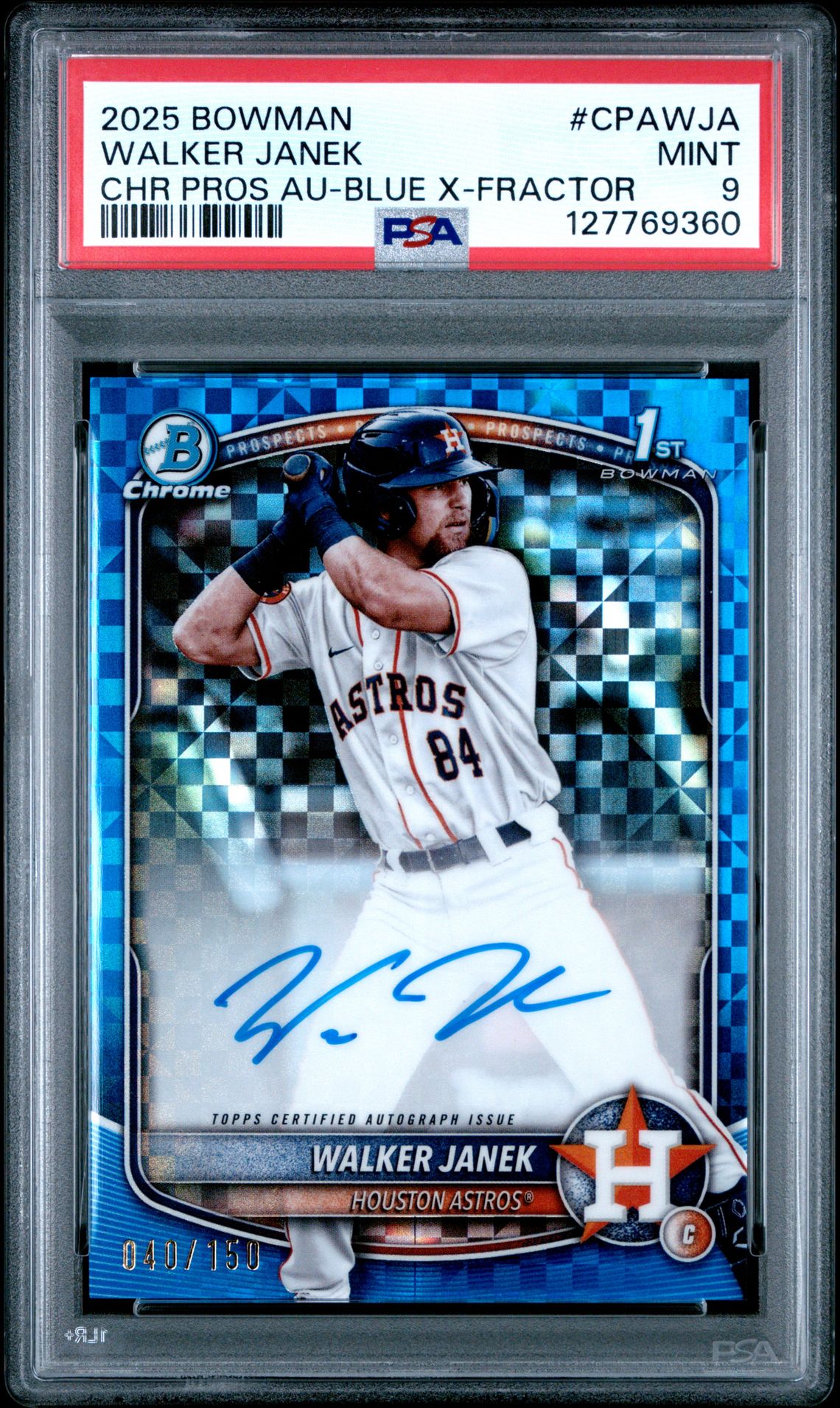 2025 Bowman Chrome Prospect Autographs Walker Janek #Cpawja (Chr Pros Au-Blue X-Fractor) Mint 9 front
