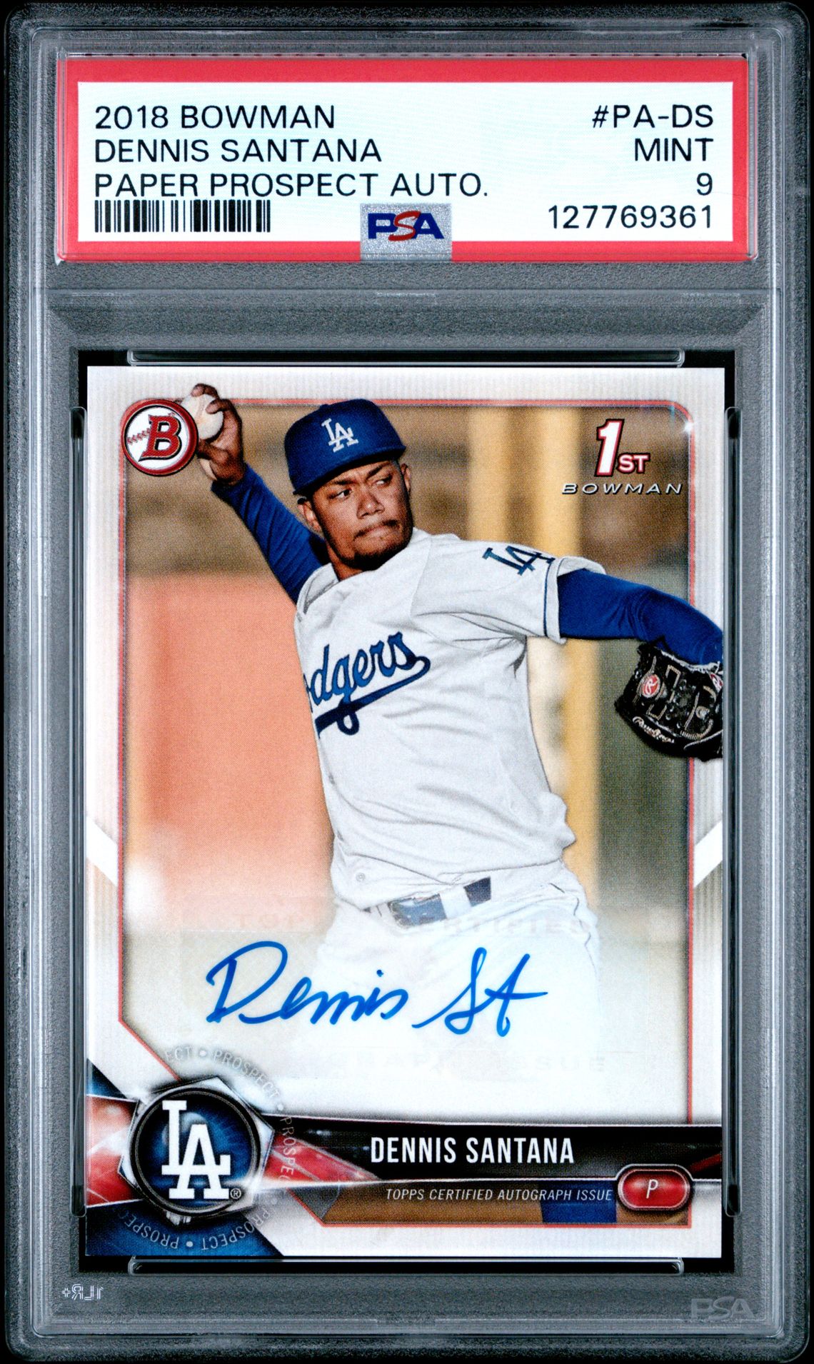 2018 Bowman Paper Prospects Autographs Dennis Santana #Pa-Ds (Paper Prospect Auto.) Mint 9 front
