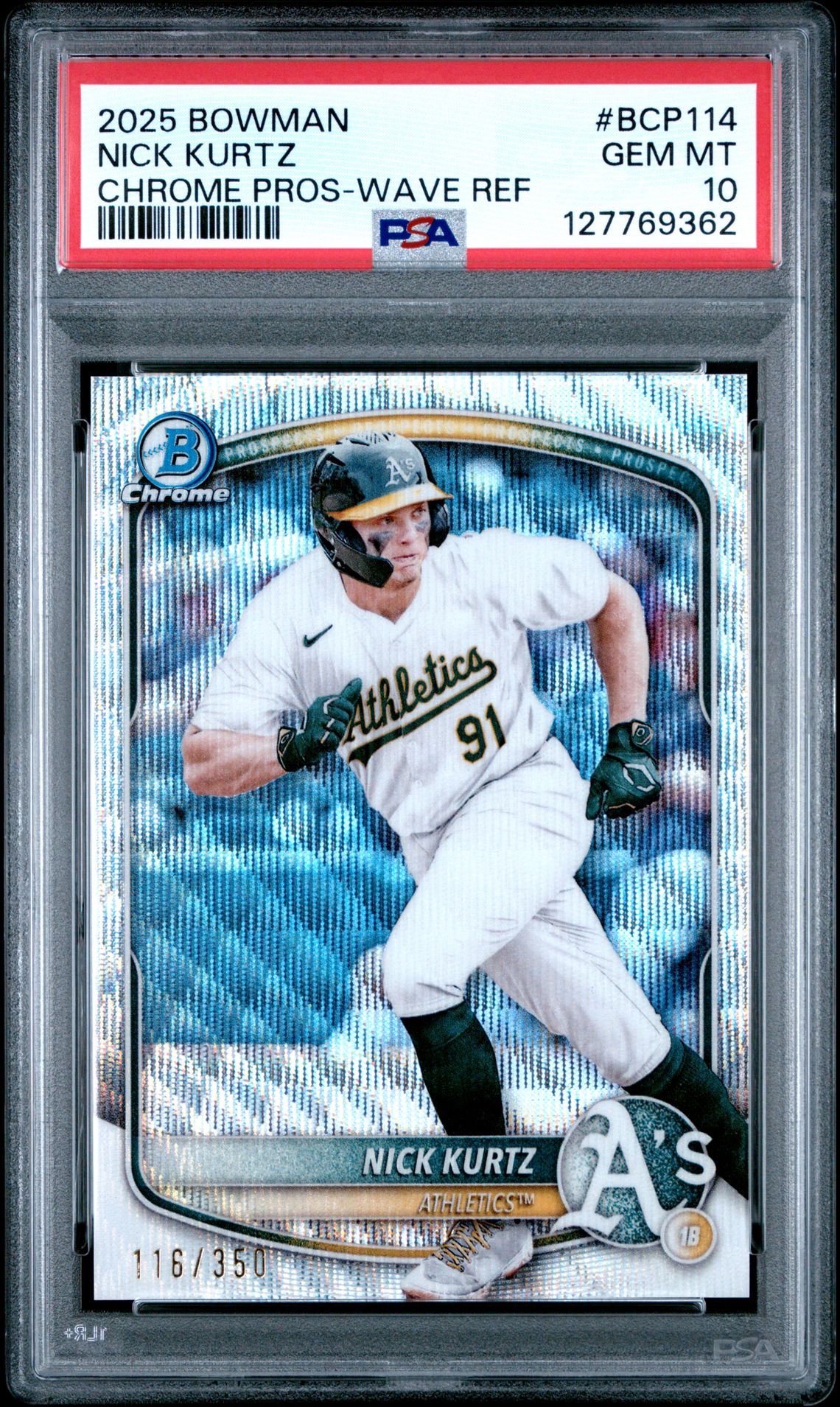 2025 Bowman Chrome Prospects Nick Kurtz #Bcp114 (Chrome Pros-Wave Ref) Gem Mt 10 front
