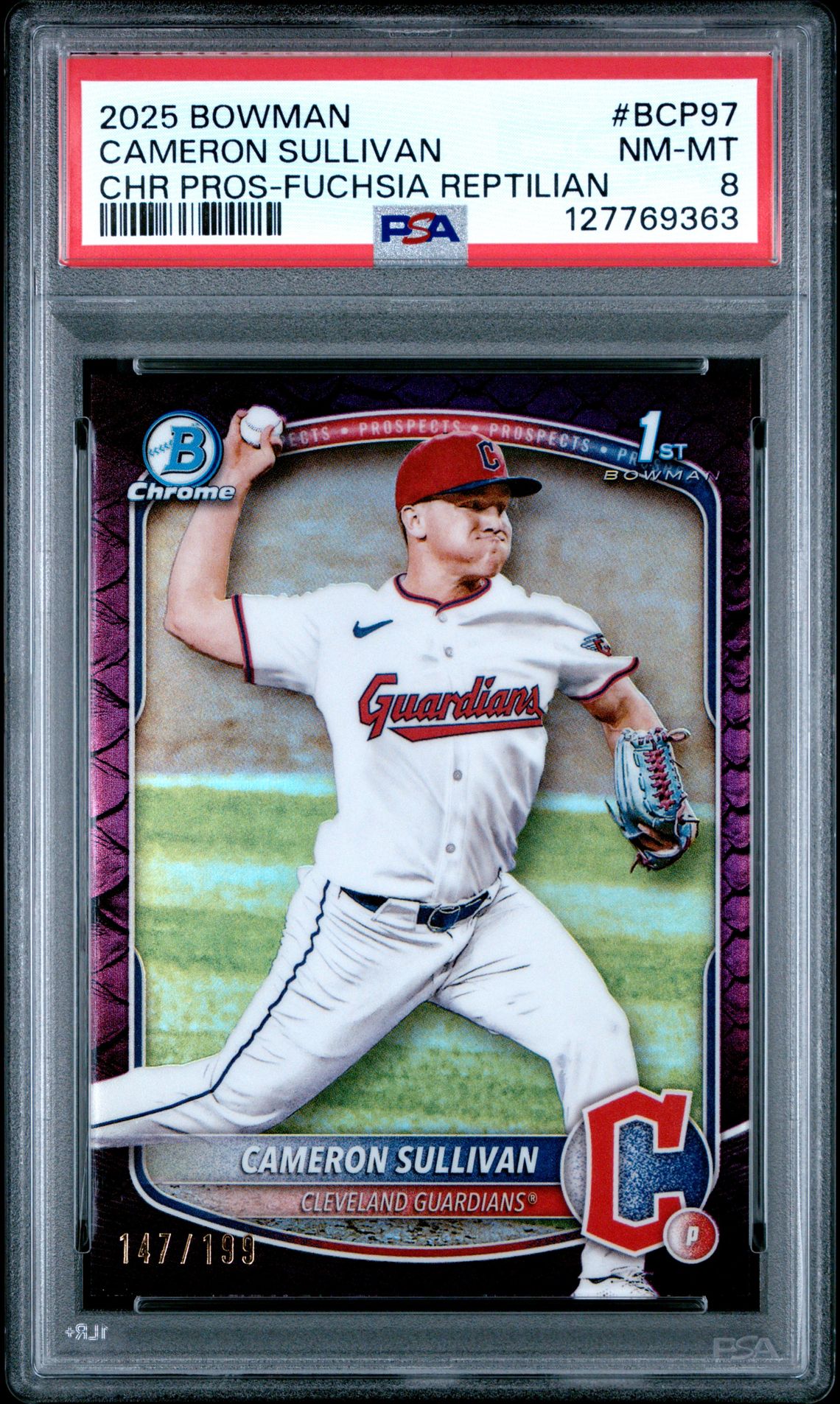 2025 Bowman Chrome Prospects Cameron Sullivan #Bcp97 (Chr Pros-Fuchsia Reptilian) Nm-Mt 8 front