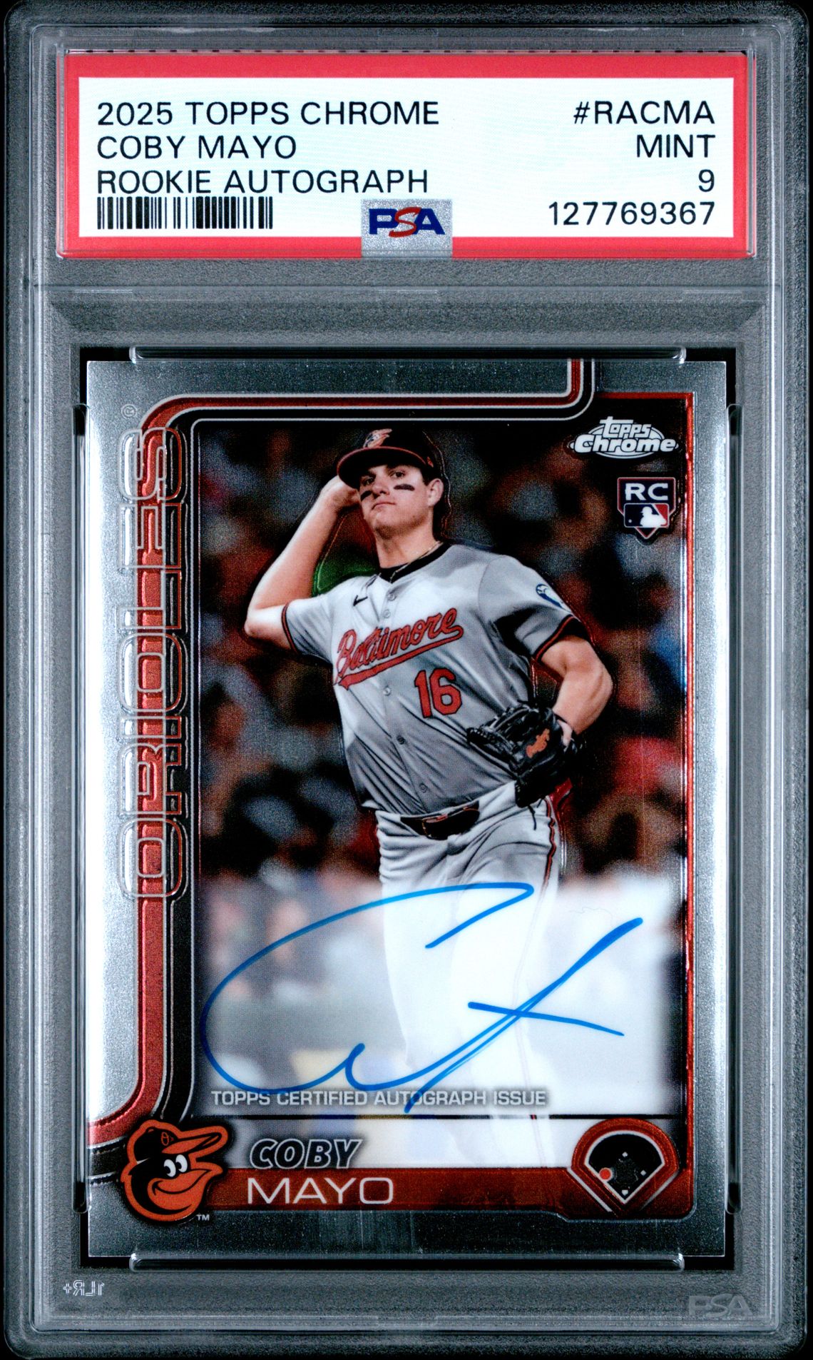 2025 Topps Chrome Rookie Autographs Coby Mayo #Racma Mint 9 front
