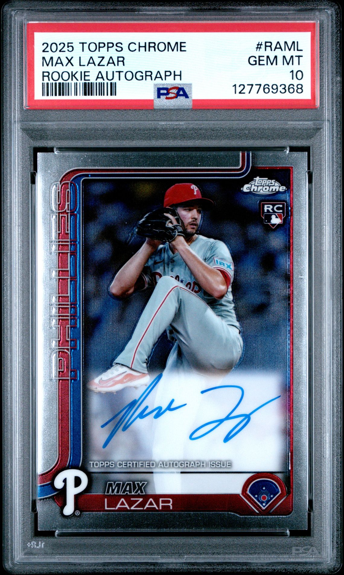 2025 Topps Chrome Rookie Autographs Max Lazar #Raml Gem Mt 10 front