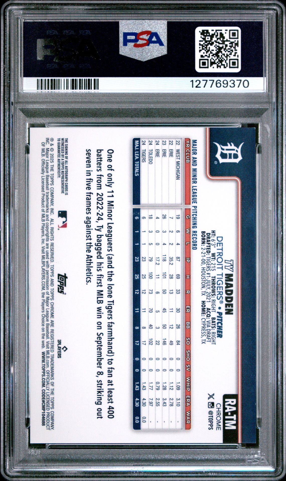 2025 Topps Chrome Rookie Autographs Ty Madden #Ratm (Rookie Auto-Purple Speckle) Mint 9 back