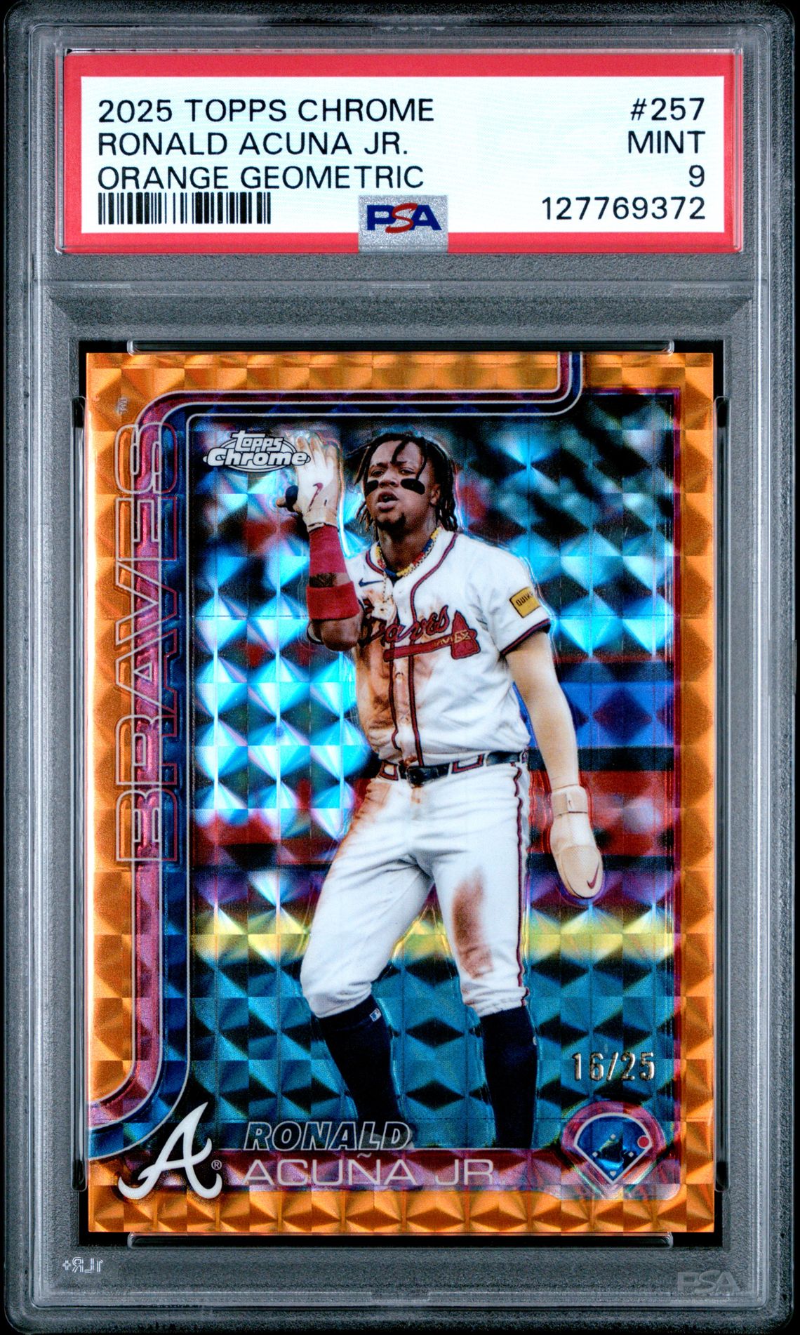 2025 Topps Chrome Ronald Acuna Jr. #257 (Orange Geometric) Mint 9 front
