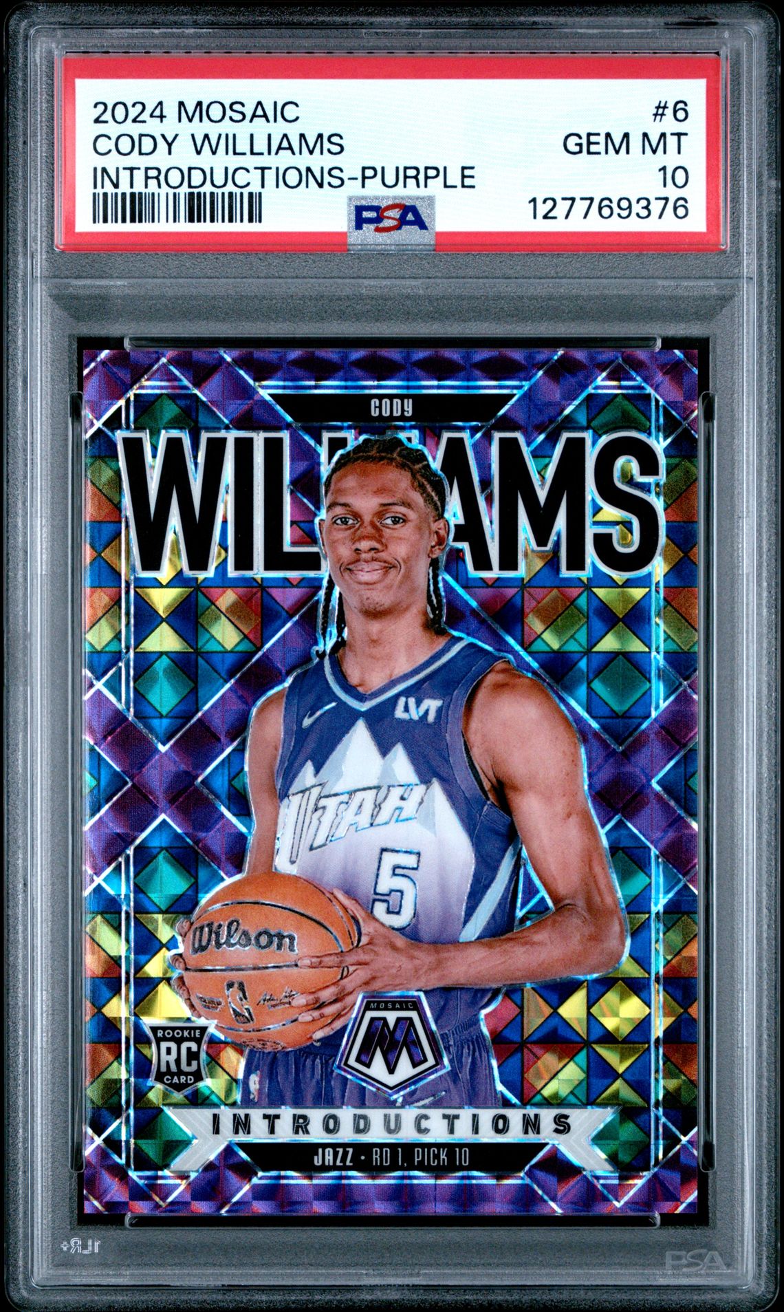 2024 Panini Mosaic Introductions Cody Williams #6 (Introductions-Purple) Gem Mt 10 front