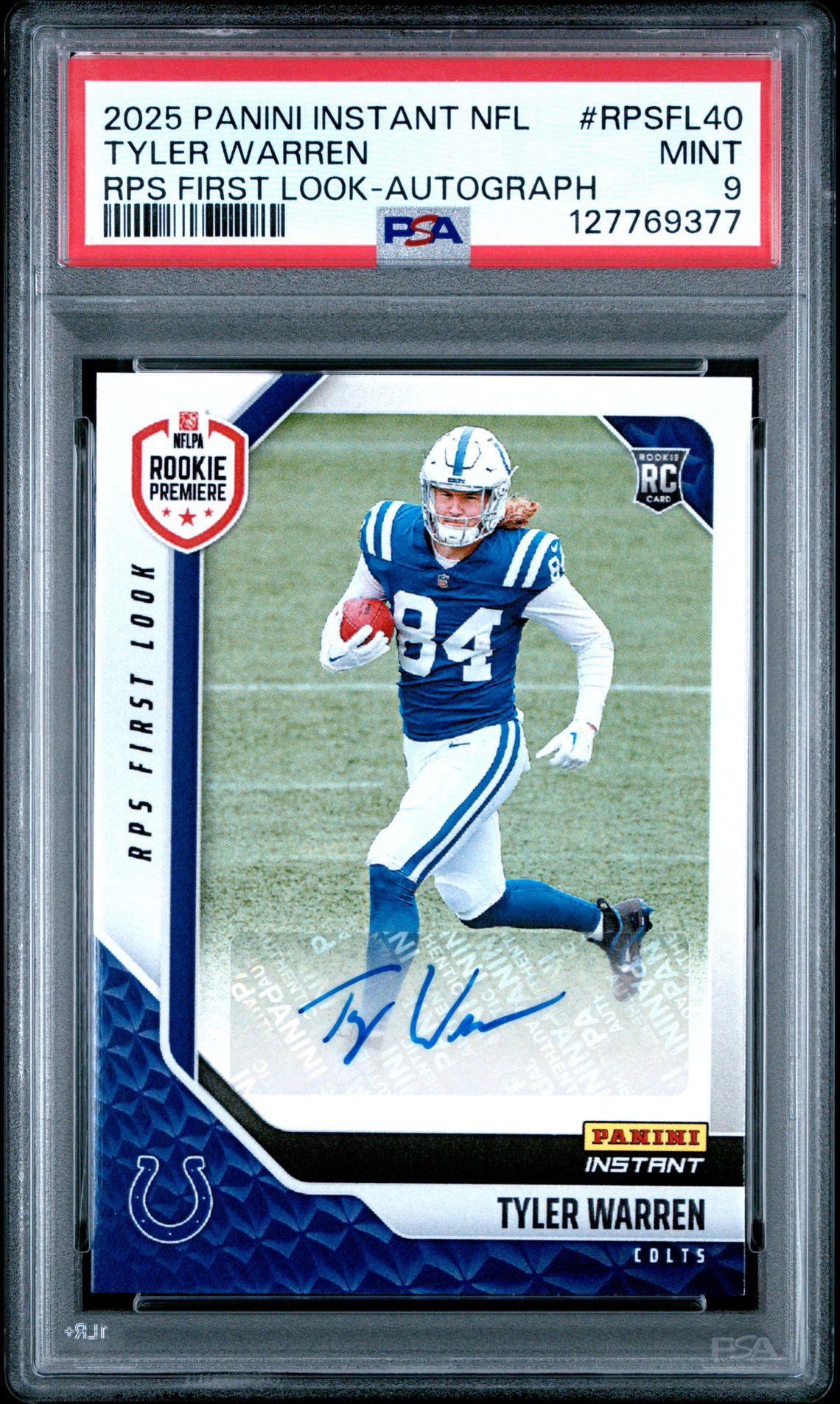 2025 Panini Instant Nfl Rps First Look Tyler Warren #Rpsfl40 (Rps First Look-Autograph) Mint 9 front