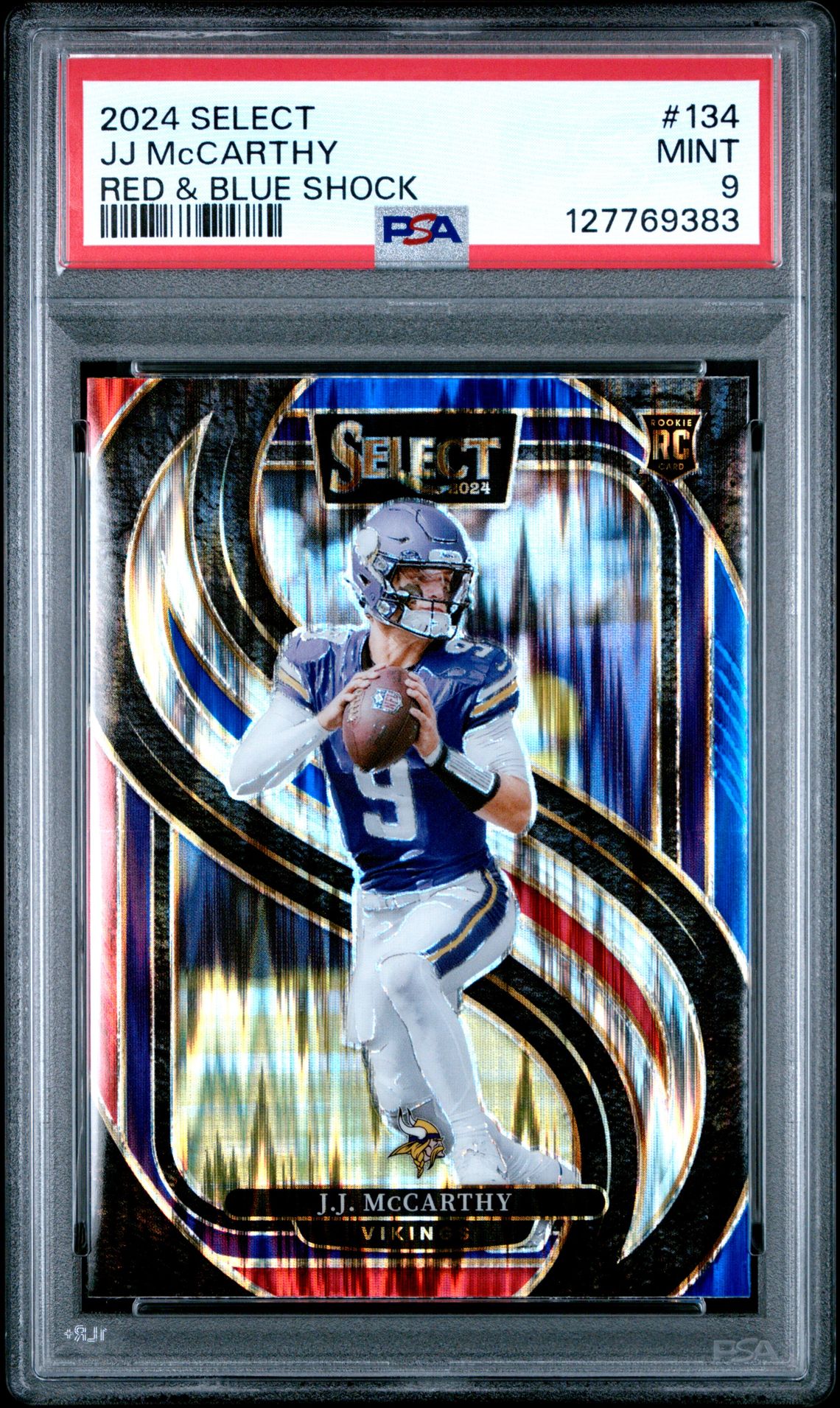 2024 Panini Select Jj Mccarthy #134 (Red & Blue Shock) Mint 9 front
