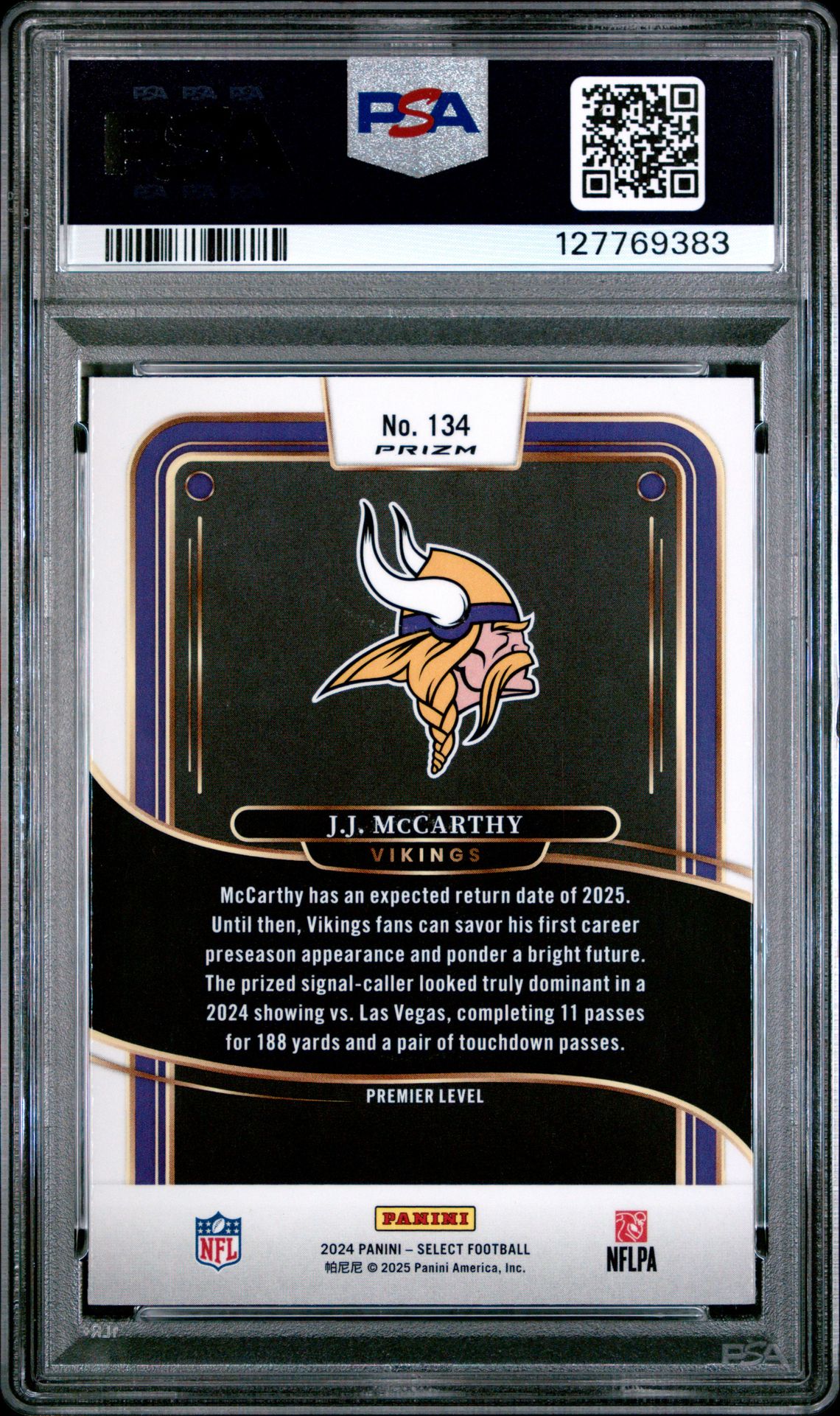 2024 Panini Select Jj Mccarthy #134 (Red & Blue Shock) Mint 9 back